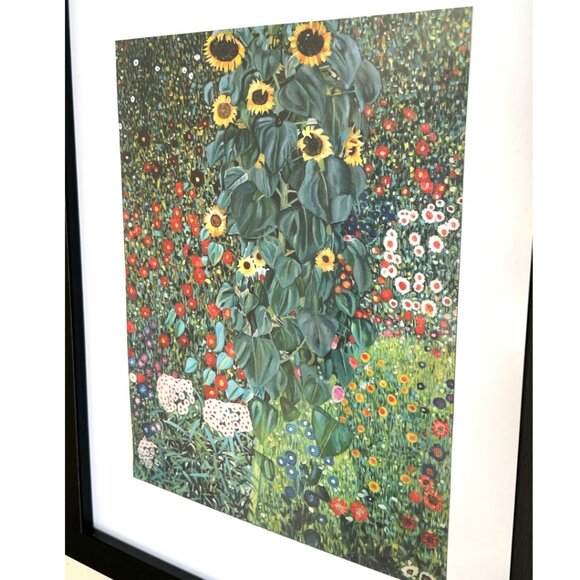 KLIMT Framed Print on Canvas "Farm Garden with Sunflowers" Mat--Ready to Hang - Picture 4 of 11